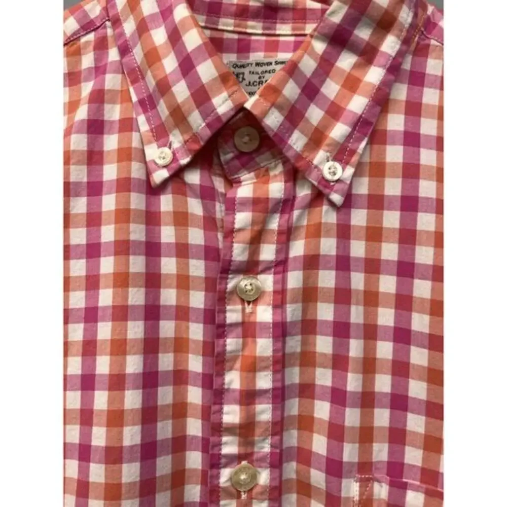 J Crew Tailored by J. Crew‎ Mens Small Cotton Pink Orange White Plaid LS Shirt